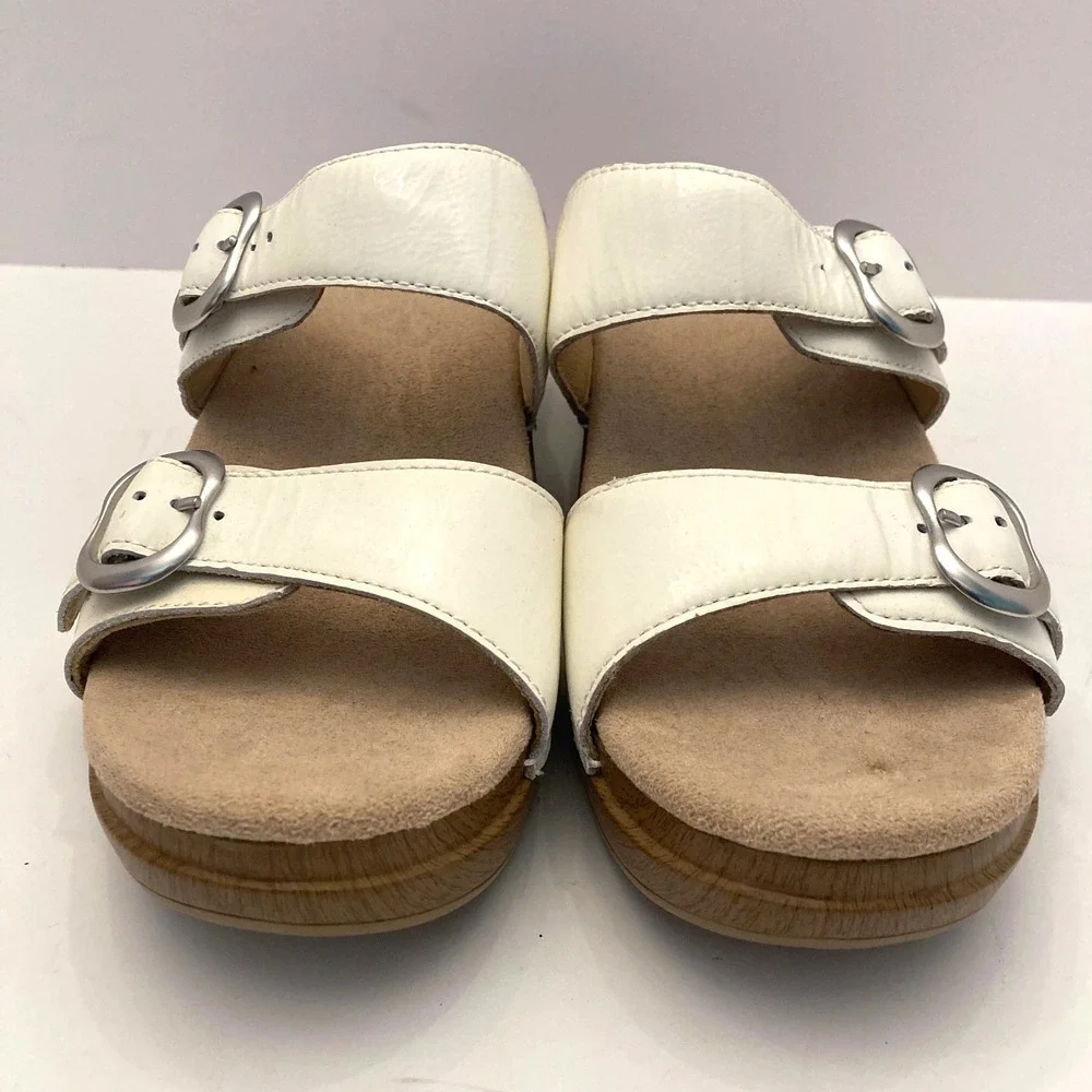 Dansko White Slide Patent Leather Sandals Women's 9 EU 40 Straps‎ Heels Open Toe